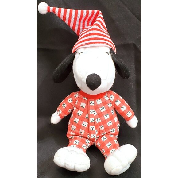 Peanuts SNOOPY plush jingle bell stuffed animal in Christmas Pajamas pjs Whitman - Picture 2 of 12